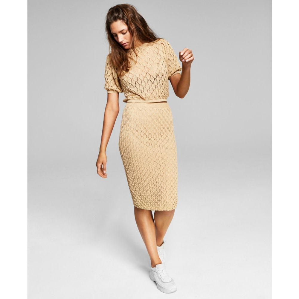 And Now This Women's Size Medium Beige Crochet Skirt NWT